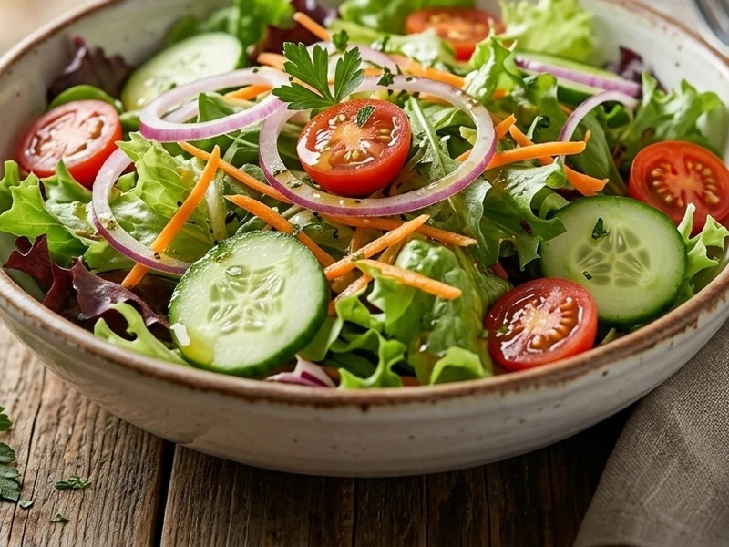 Garden fresh salad served with pizza at New Pizza Factory Edmonton